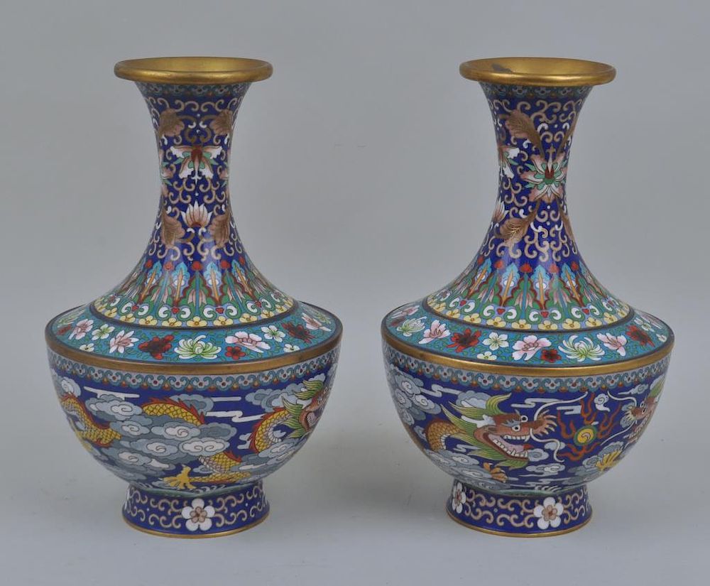 Appraisal: Pair Chinese Gilded Cloisonne Floral Motif Vases with several motifs