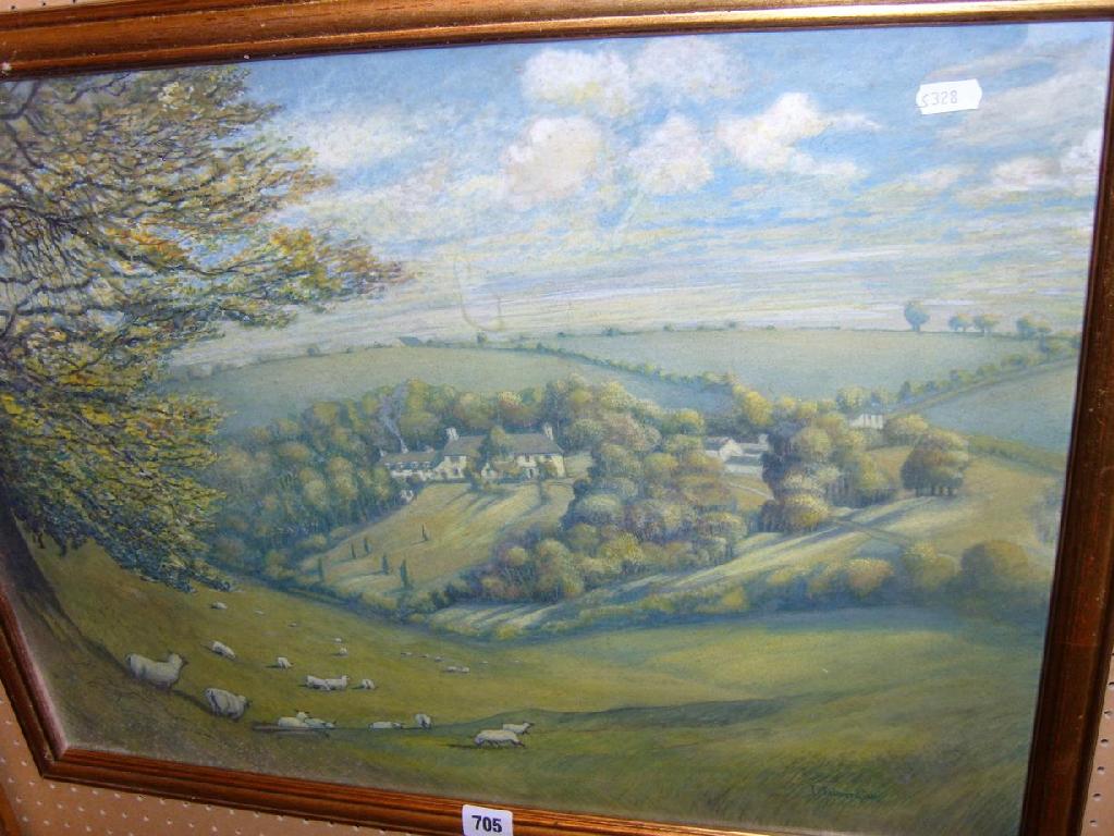 Appraisal: A th century watercolour of a wooded valley with grazing