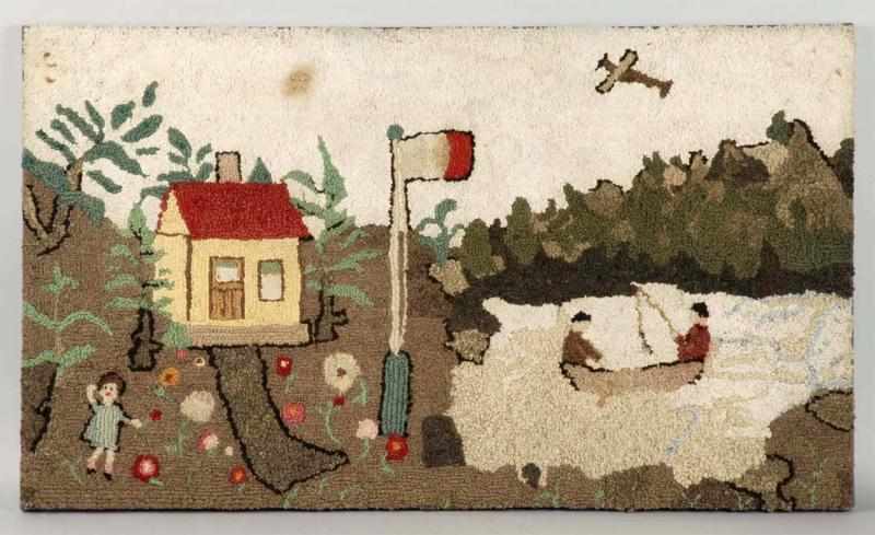 Appraisal: Hook Rug with Outdoor Scene Description Scene depicts a flag