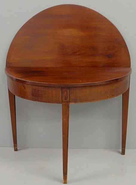 Appraisal: Federal style inlaid mahogany flip-top card table c with string