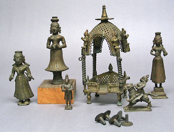 Appraisal: A group of six Indian metal articles Including three figures