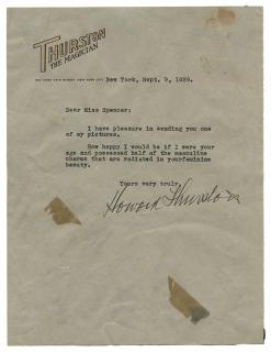 Appraisal: Thurston Howard Typed Letter Signed Howard Thurston to Chrystal Spencer