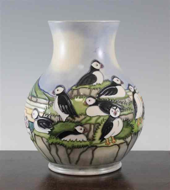 Appraisal: A Moorcroft 'Puffin' pattern baluster vase c ins boxed Estimate