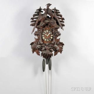 Appraisal: Large Cuckoo and Quail Wall Clock Germany c with three-train