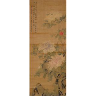 Appraisal: Manner of Yun Shouping - Peony Hanging scroll ink and