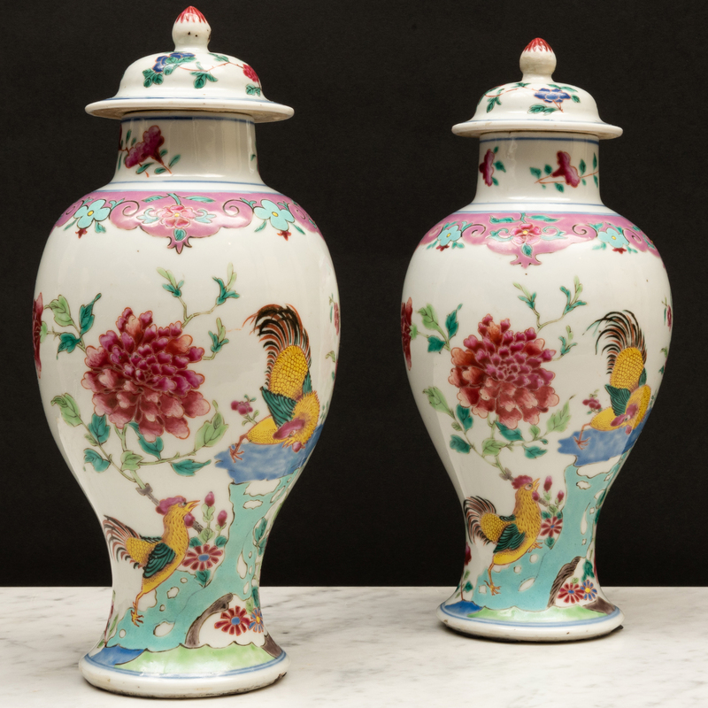 Appraisal: Pair of Chinese Export Famille Rose Porcelain Baluster Vase and