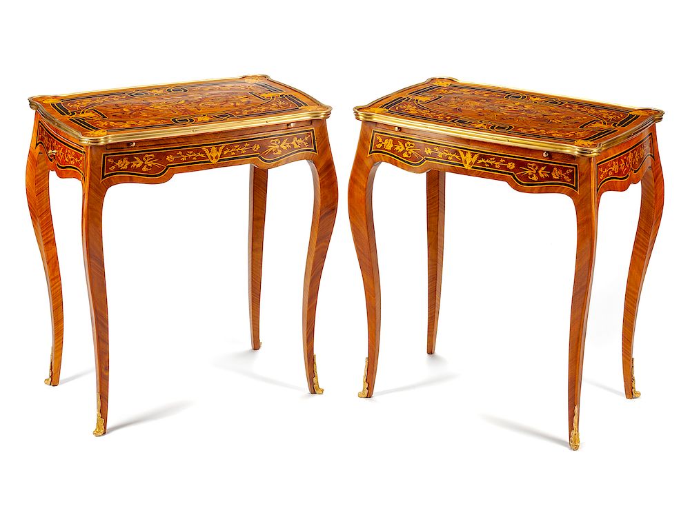 Appraisal: A Pair of Louis XV Style Gilt Bronze Mounted Marquetry