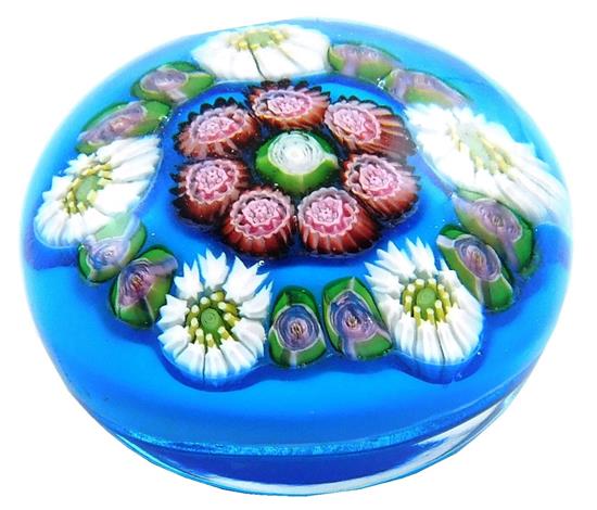 Appraisal: PAPERWEIGHT Antique French Clichy glass paperweight turquoise ground with white