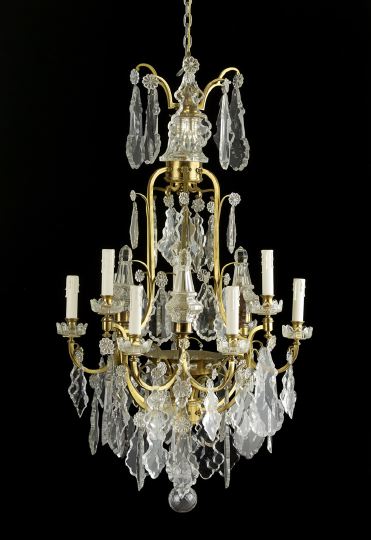 Appraisal: Opulent French Gilt-Brass and Cut Glass Nine-Light Chandelier first quarter