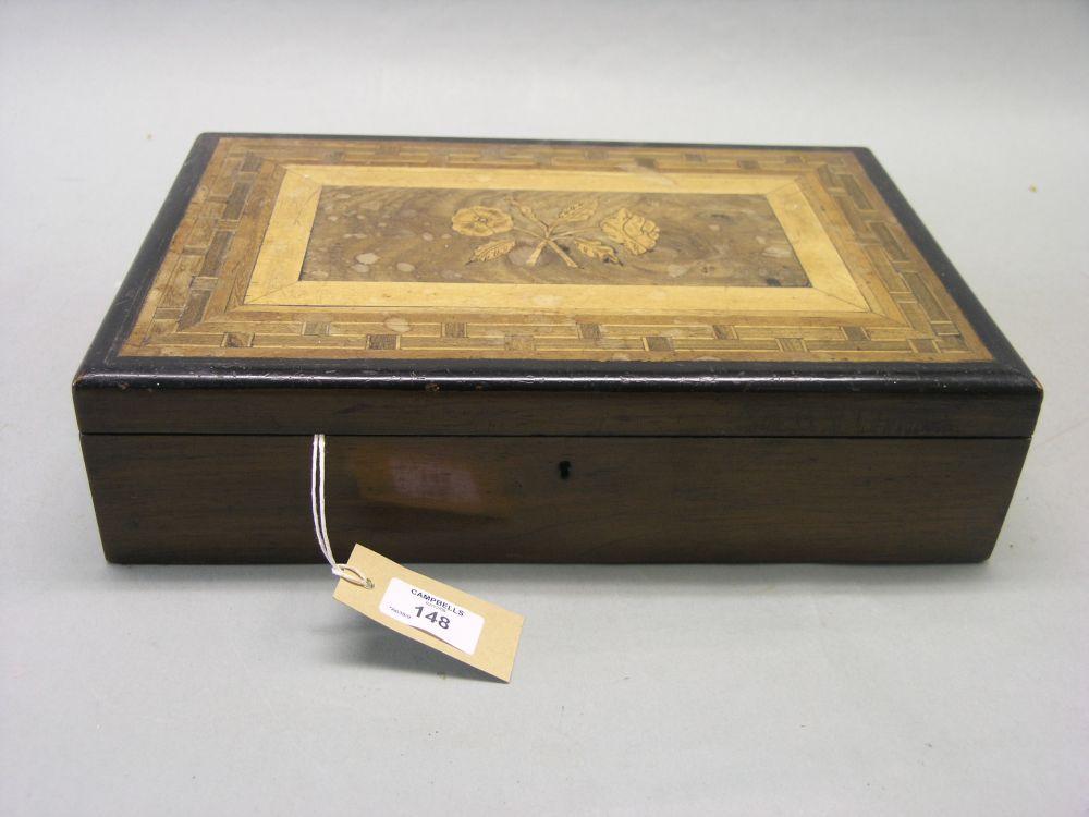 Appraisal: A Victorian walnut box with marquetry top together with a