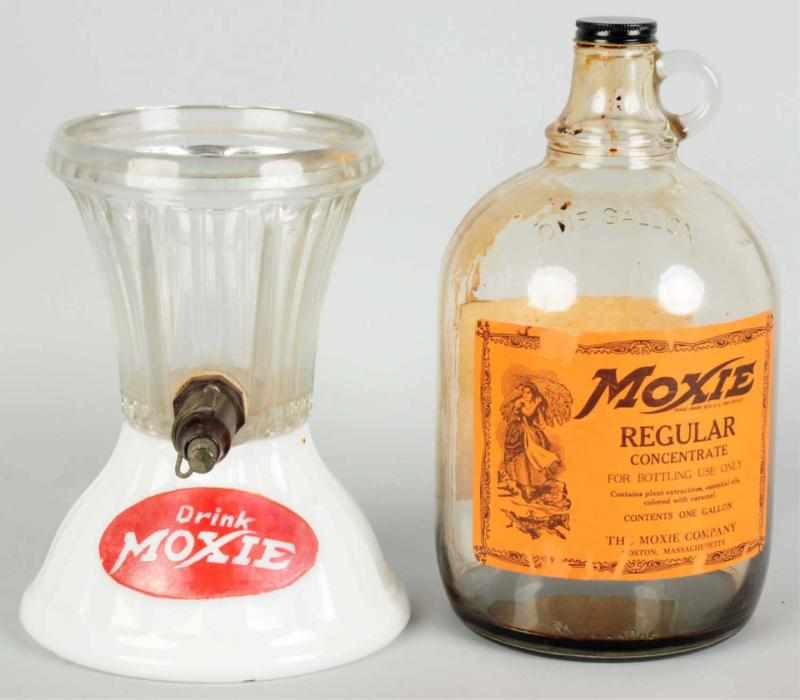 Appraisal: Moxie Gravity Syrup Dispenser s Milk glass and glass with