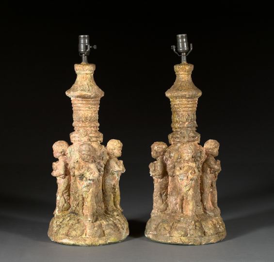 Appraisal: Large Pair of Italian Provincial Rose-Tinted and Shaded Buff-Glazed Plaster