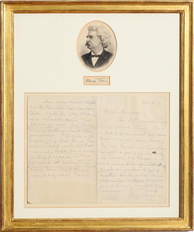 Appraisal: SAMUEL L CLEMENS LETTER TO JAMES R OSGOOD DATED OCT