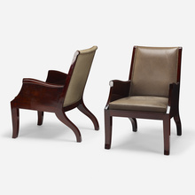 Appraisal: Modern LOUNGE CHAIRS PAIR Mexico c mahogany leather h w