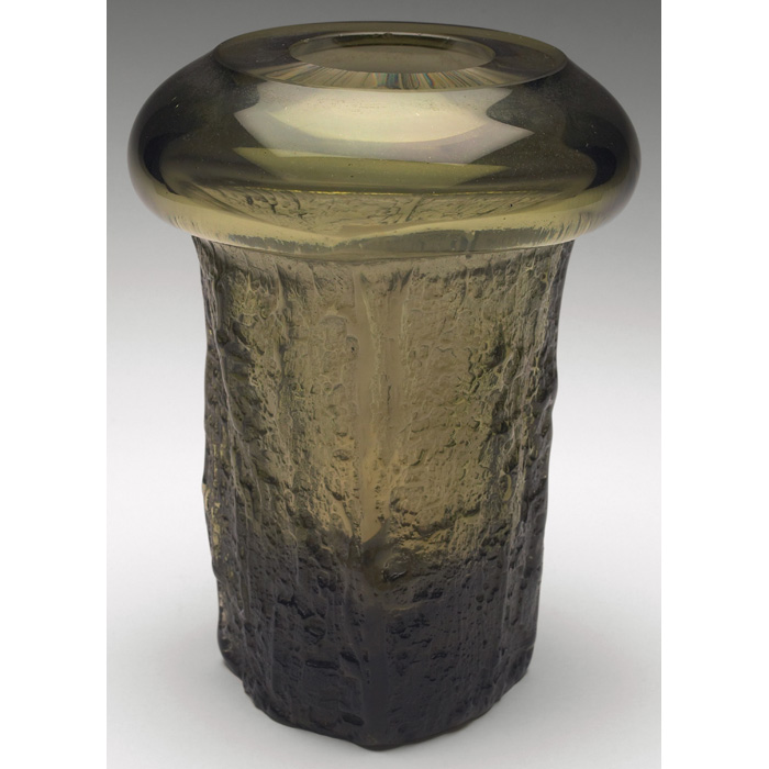 Appraisal: European vase cylindrical textured form in green glass with bulbous