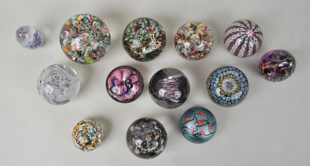 Appraisal: Estate Group Thirteen Glass Paperweights comprising various styles with two