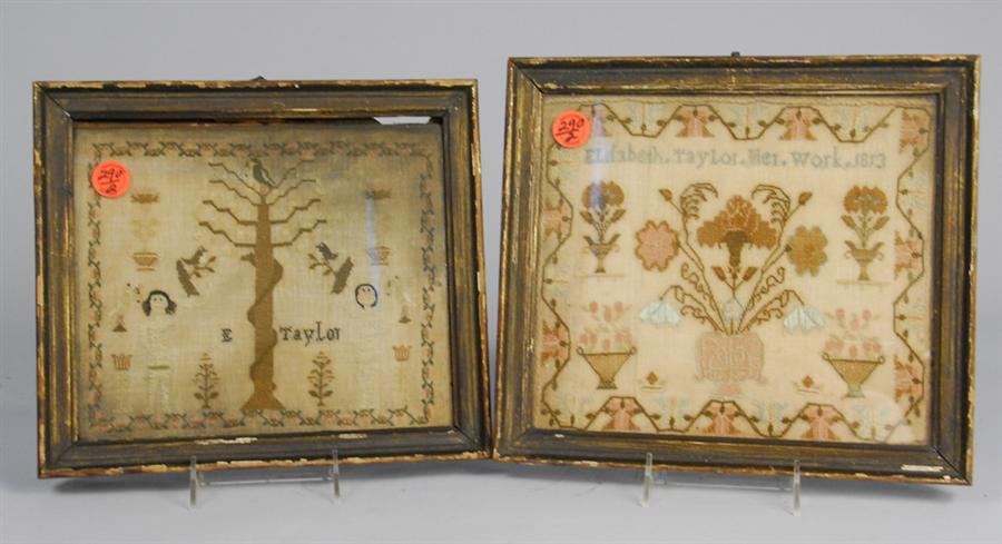 Appraisal: TWO FRAMED AMERICAN NEEDLEWORK SAMPLERS one depicting Adam and Eve