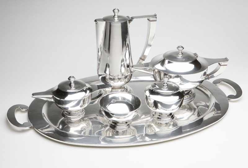 Appraisal: A Mexican Modernist sterling silver six-piece coffee and tea service