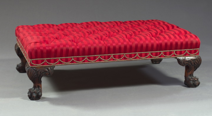 Appraisal: Early Georgian-Style Mahogany and Tufted Upholstered Ottoman of large proportion