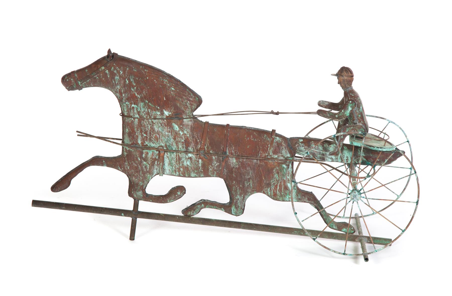 Appraisal: SULKY AND RIDER WEATHERVANE American th century Copper with large