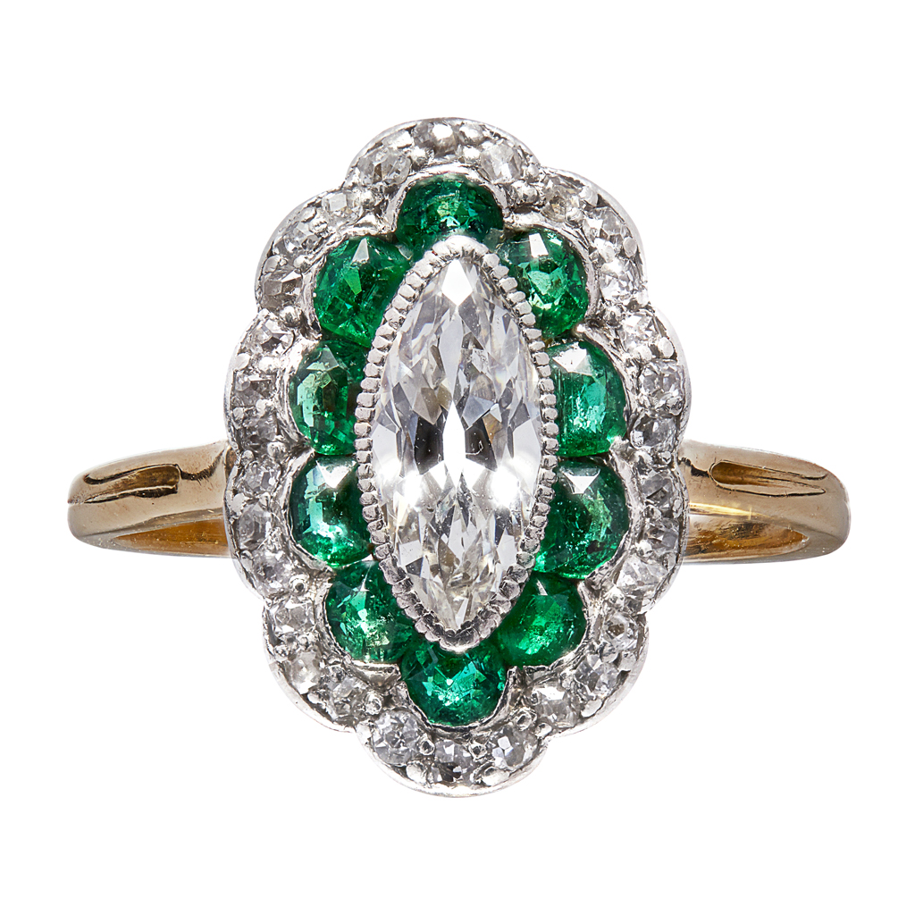 Appraisal: An emerald and diamond set ring millegrain set with a