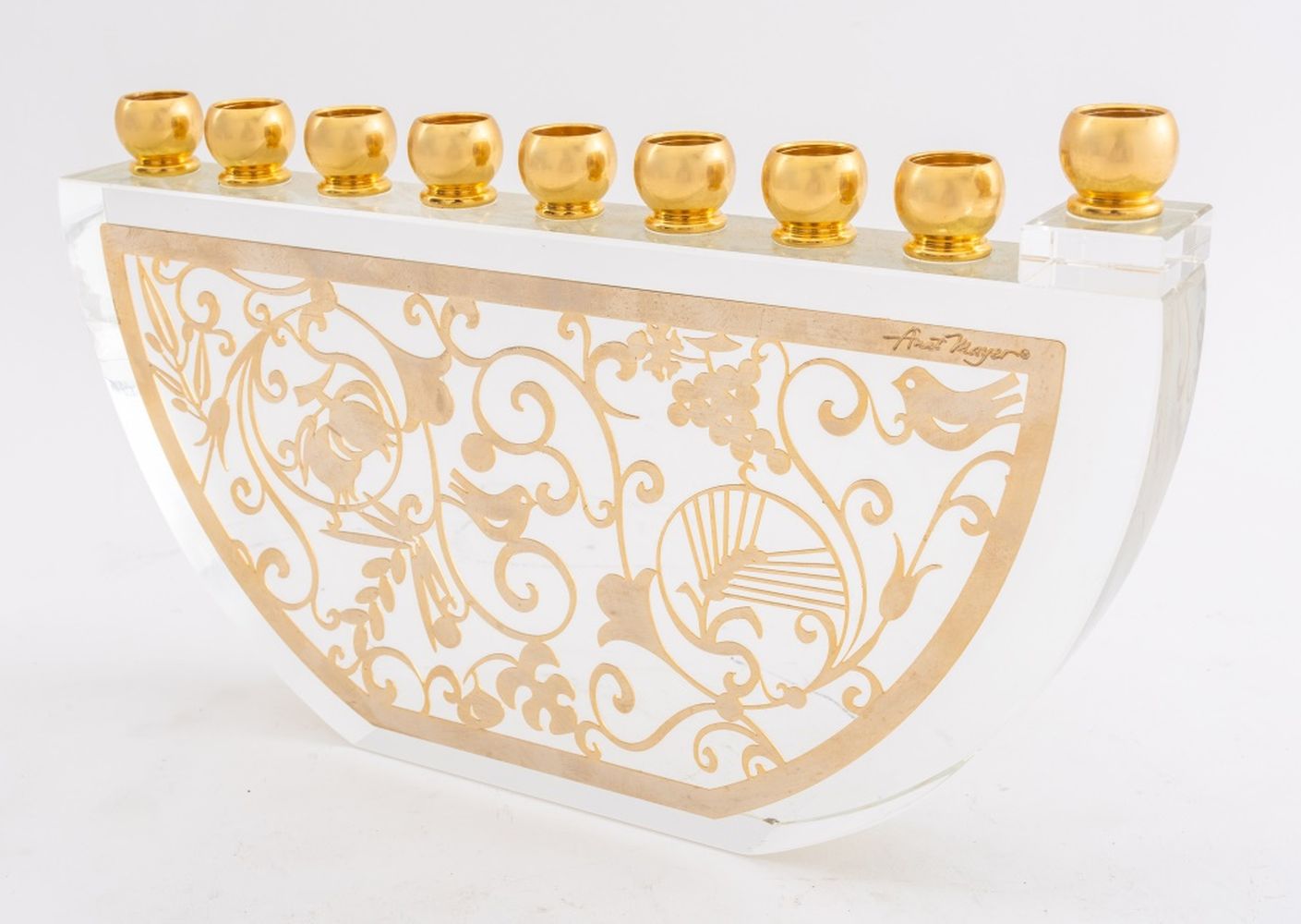 Appraisal: ANAT MAYER GOLD-PLATED CRYSTAL MENORAH Anat Mayer gold-plated crystal menorah