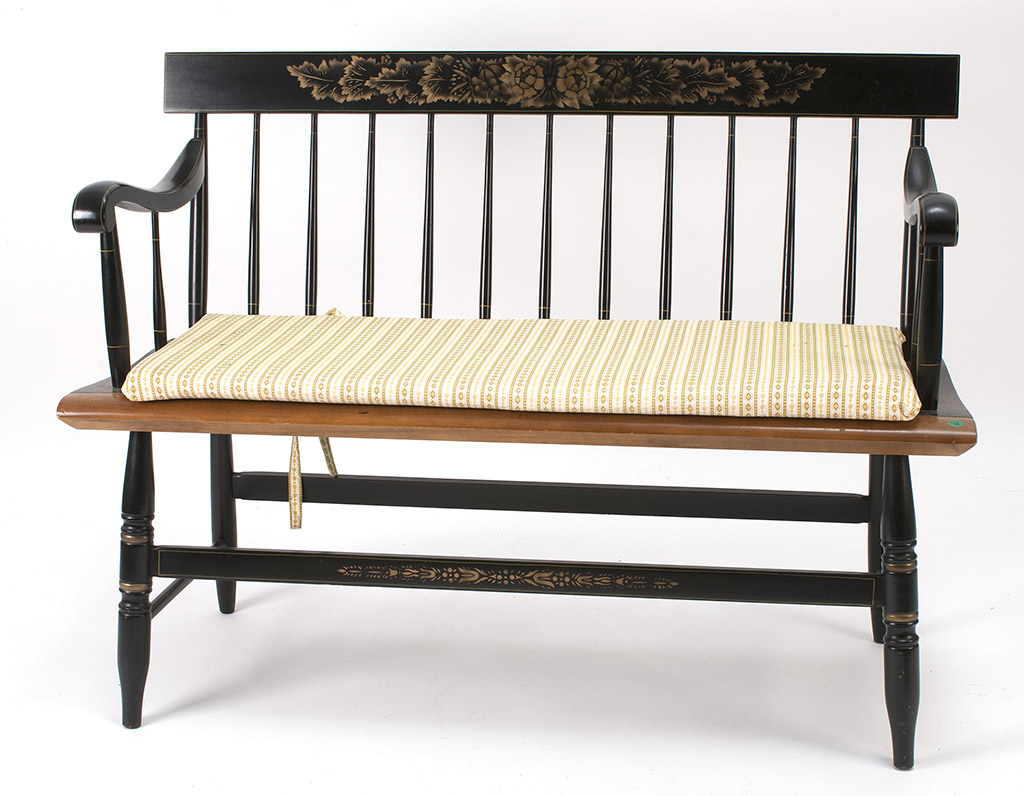 Appraisal: HITCHCOCK FACTORY DEACON'S BENCH in black paint Length