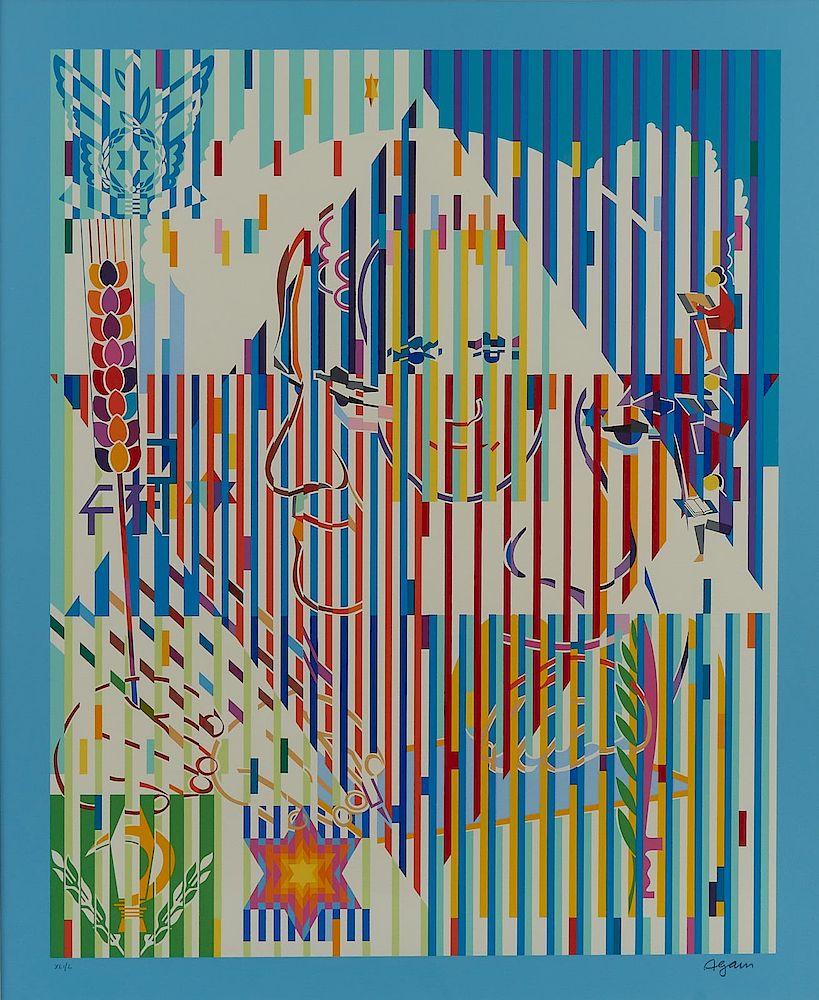 Appraisal: Yaacov Agam Ben Gurion Silkscreen Yaacov Agam b Silkscreen on