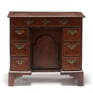 Appraisal: George II Kneehole Writing Desk th century burled walnut with