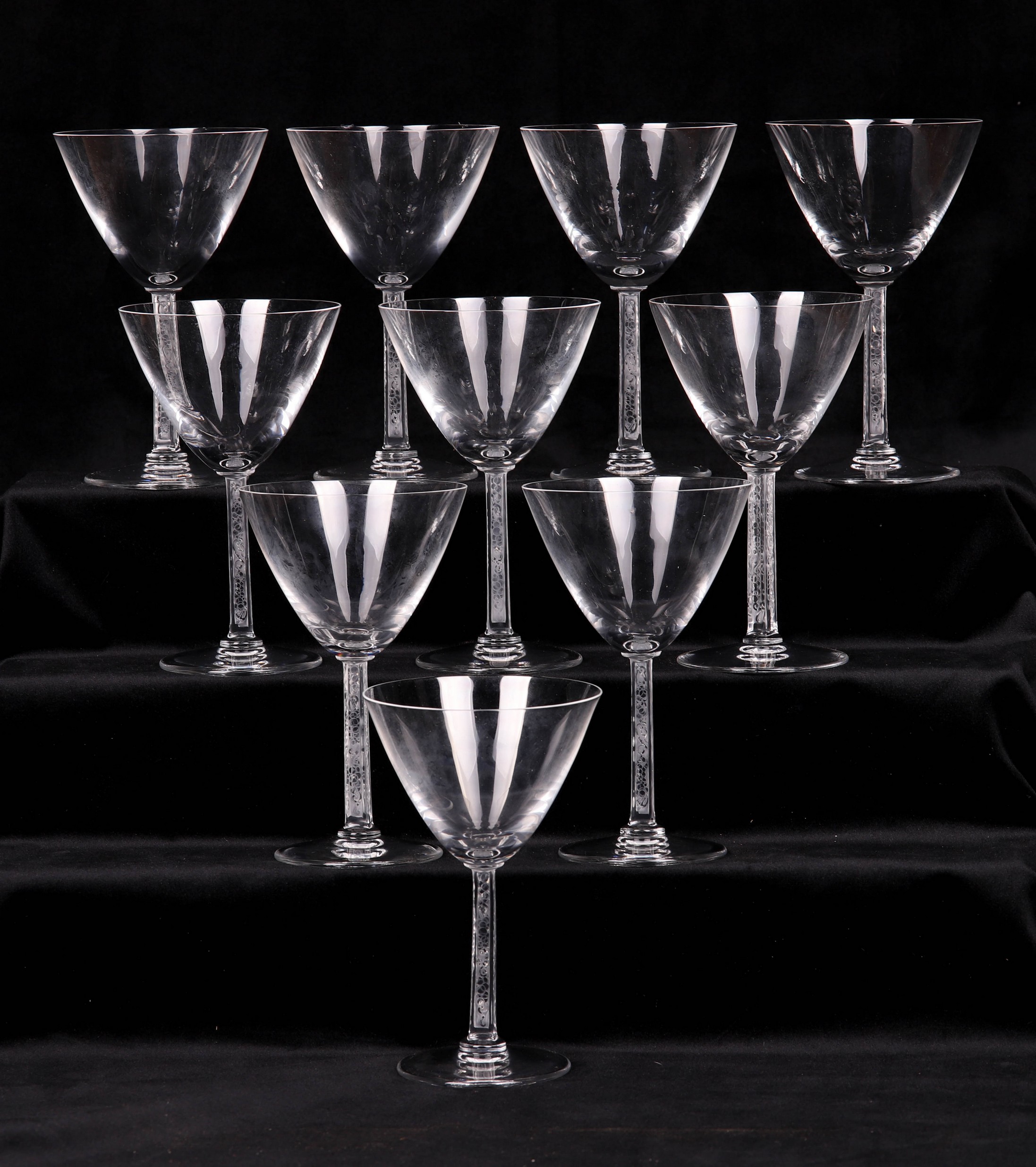 Appraisal: Lalique crystal sherbet tall champagne glasses Phalsbourg pattern - h