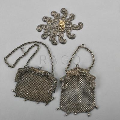 Appraisal: ART NOUVEAU PURSES AND AN ORNAMENT ca Two German silver