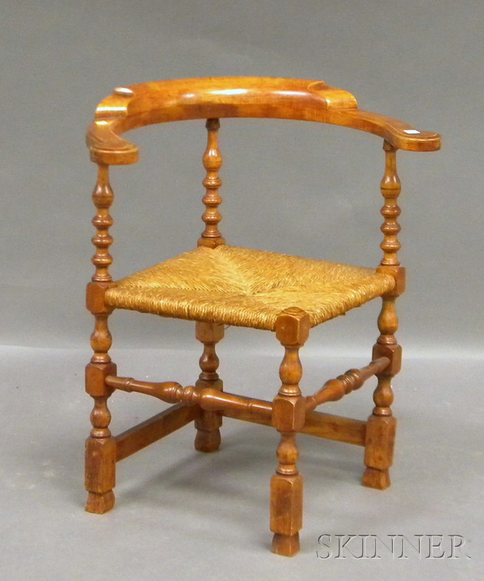 Appraisal: William Mary Maple Roundabout Chair with Rush Seat and Spanish