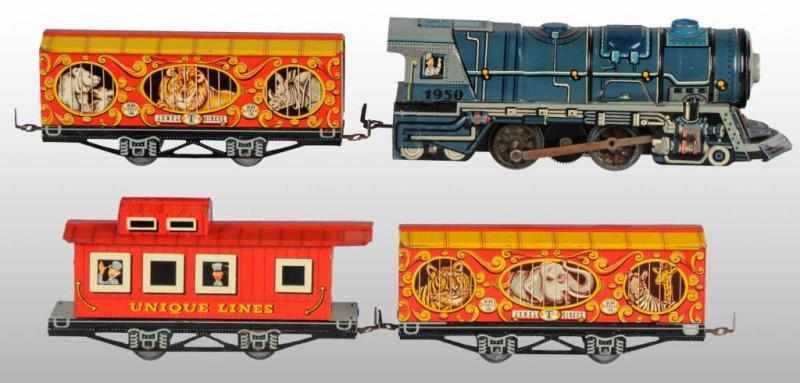 Appraisal: Tin Unique Art Jewel T Circus Train Electric Toy Description