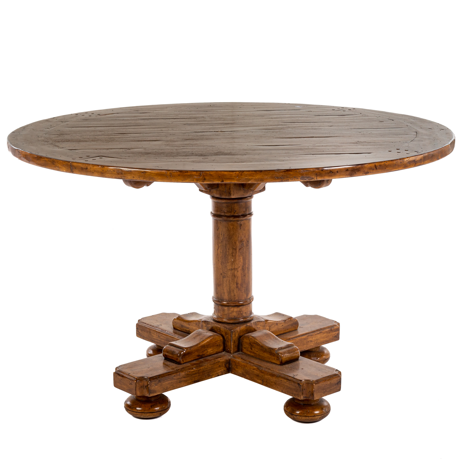 Appraisal: CONTINENTAL WALNUT PEDESTAL TABLE th century circular top with four