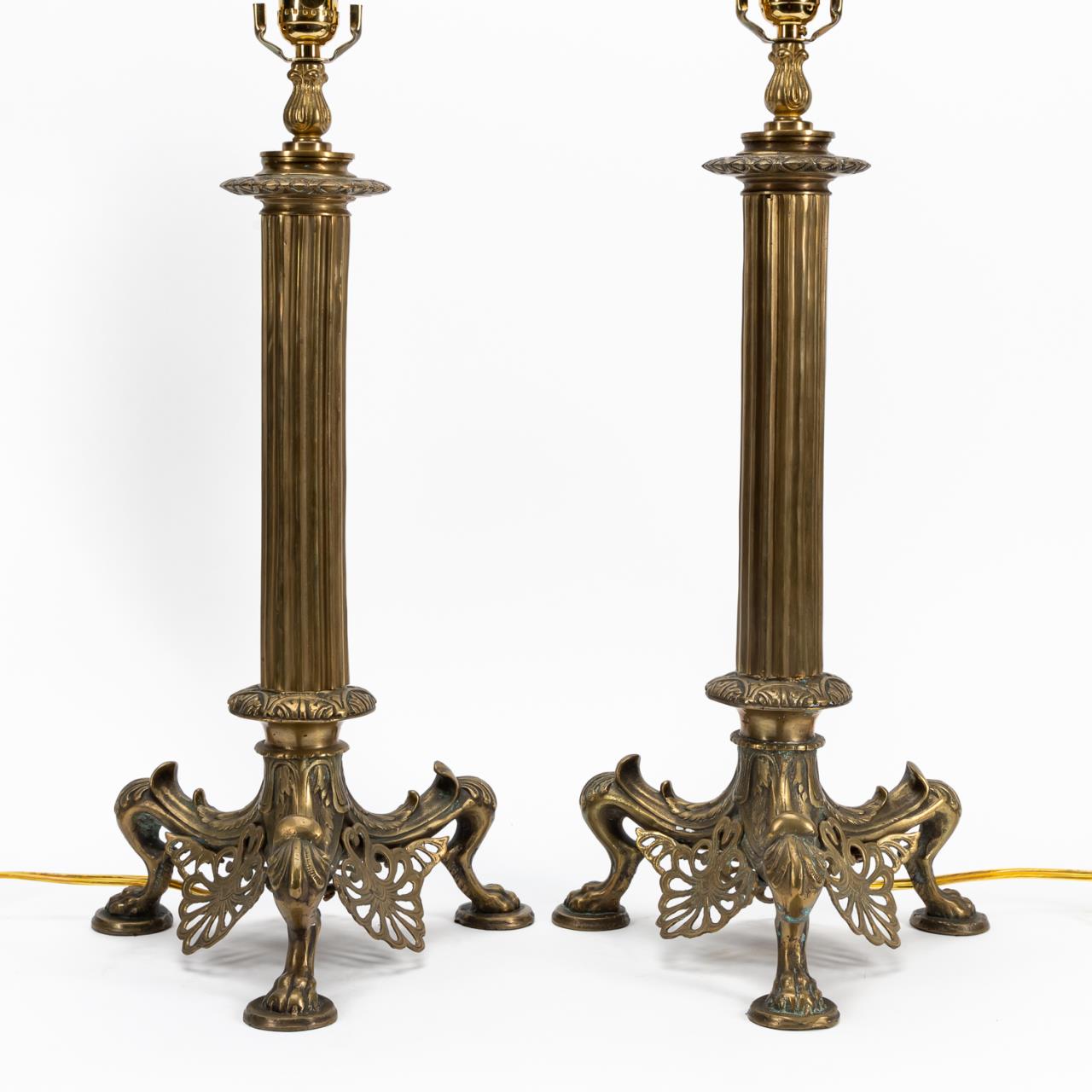 Appraisal: PAIR CHELSEA HOUSE EMPIRE-STYLE BRASS TABLE LAMPS Chelsea House American