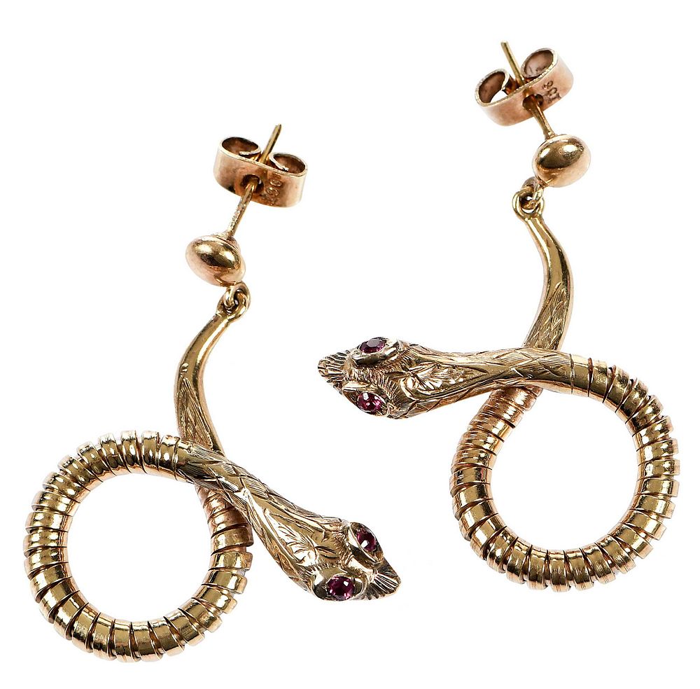 Appraisal: kt Snake Earrings tubogas style each with two round faceted