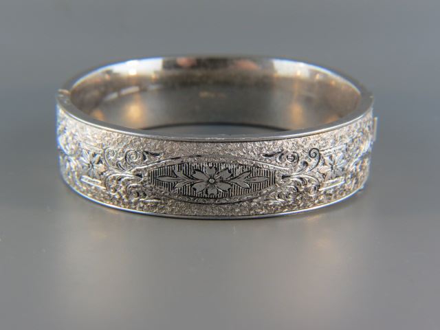 Appraisal: Sterling Silver Bangle Bracelet finely engraved wide grams