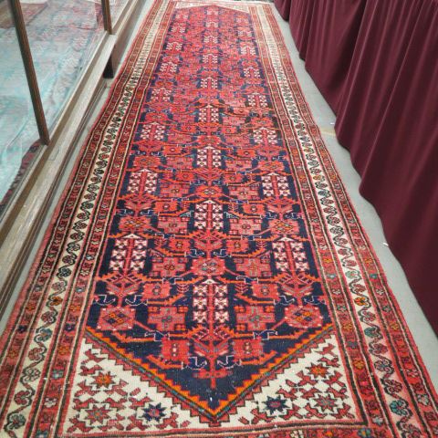 Appraisal: Malayer Persian Handmade Runner geometrics florals primarily reds blues ivory