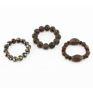 Appraisal: Three Vintage Tibetan Agate Bracelets Three Vintage Tibetan Agate Bracelets