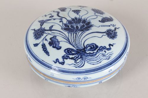 Appraisal: A CHINESE LIDDED AQUA-THEME BLUE AND WHITE PORCELAIN FO A