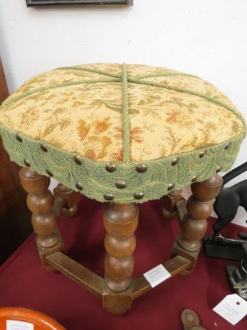 Appraisal: Footstool hexagon wood base floral brocade top