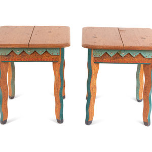 Appraisal: A Pair of Contemporary American Folk Art Side Tables by