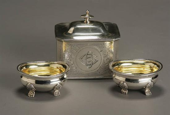 Appraisal: American Sterling Tea Caddy and a Pair of Silver Salt