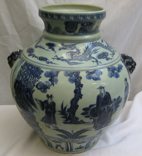 Appraisal: CHINESE BLUE AND WHITE FLOOR VASE bulbous form decorated in