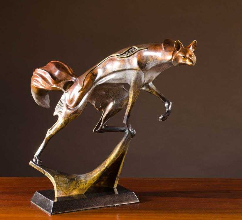 Appraisal: DEROY SHARP DEACON BRONZE SCULPTURE Kansas th st century Foxrun