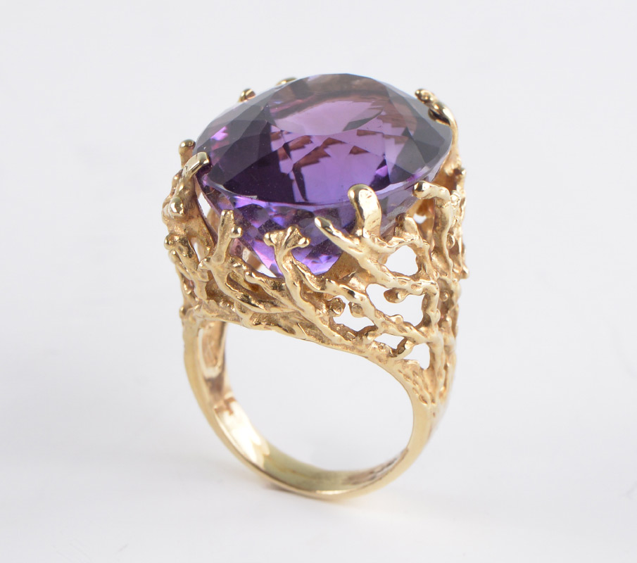 Appraisal: CT AMETHYST FILIGREE BRANCH RING k yellow gold open work