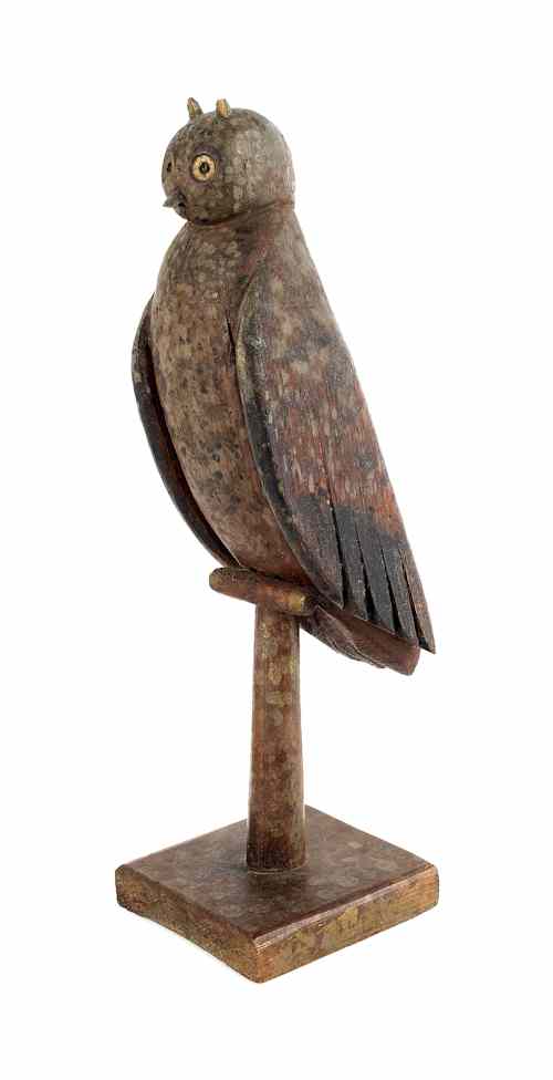 Appraisal: Carved and painted owl th c retaining its original dappled