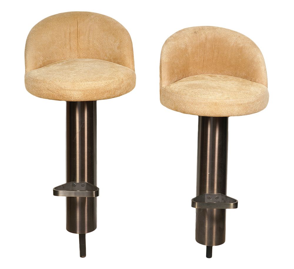 Appraisal: Karl Springer 'Mushroom' Bar Stools Karl Springer cantilevered 'Mushroom' bar