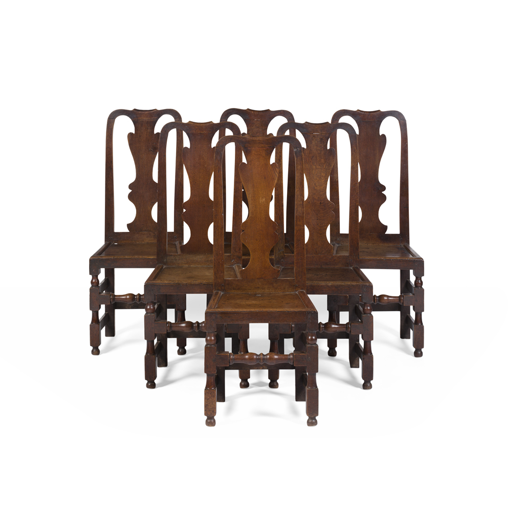 Appraisal: SET OF SIX GEORGE I OAK SIDE CHAIRS EARLY TH