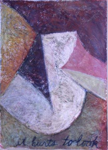 Appraisal: Abstract Contemporary Oil on Paper It Hurts toLook Signed Lise